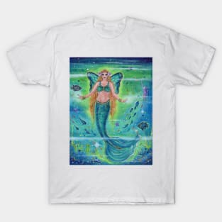 "Inner Peace mermaid" with tropical fish in the ocean copyright Renee L Lavoie T-Shirt